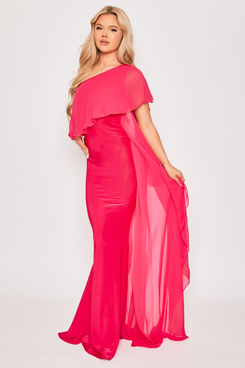 Lorenza cerise one shoulder evening dress