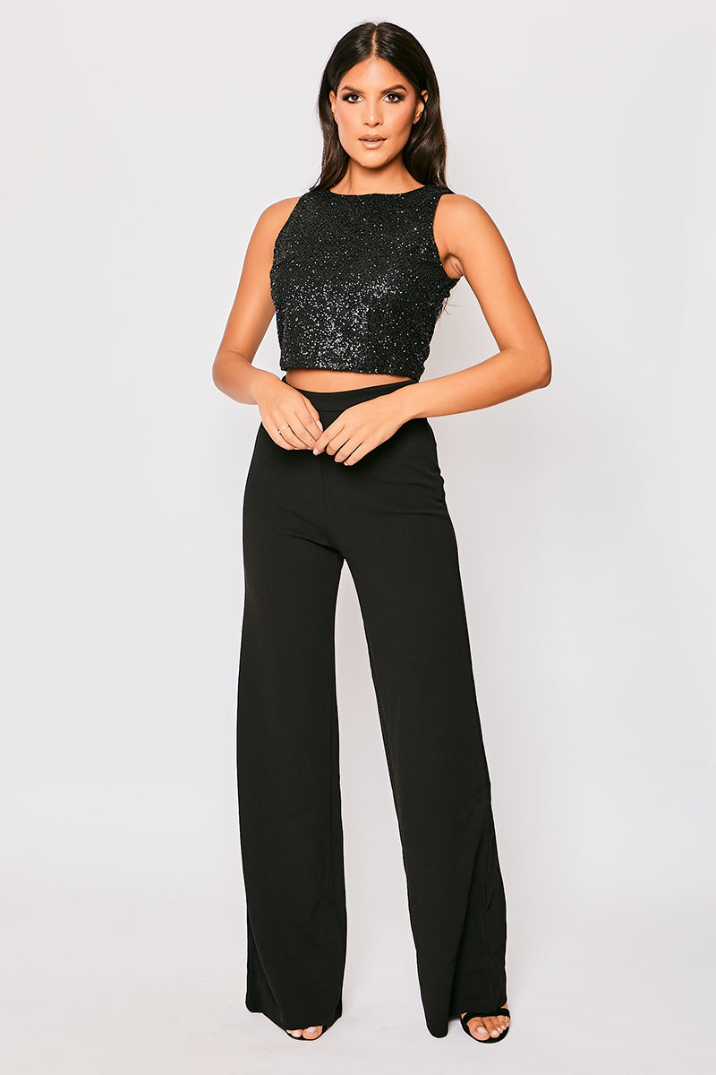 Sutton - Black High Waisted Wide Leg Trousers – Miss G Couture