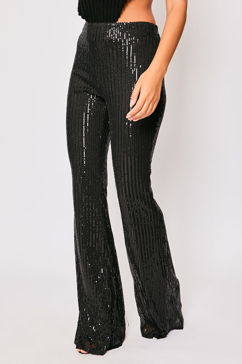 High Waist Sequin Flare Trousers