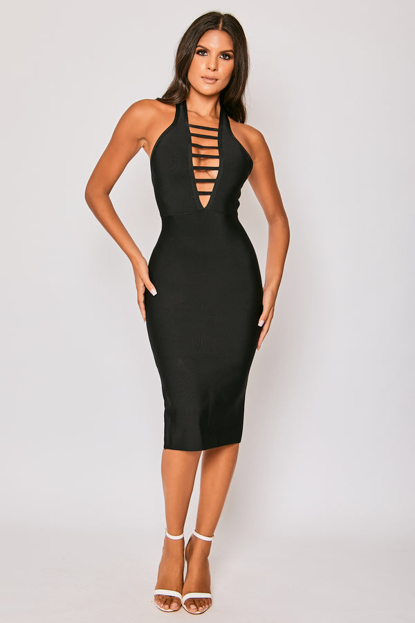 Madeline - Black Bandage Midi Dress